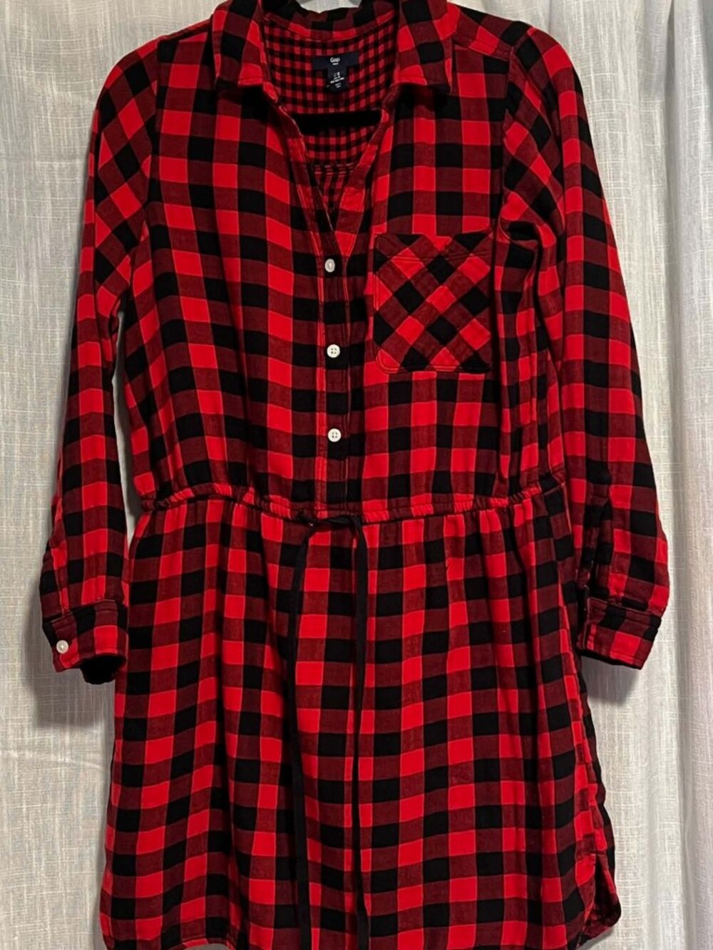 Gap Long Sleeve Shirt Dress Buffalo Plaid Red/Black
